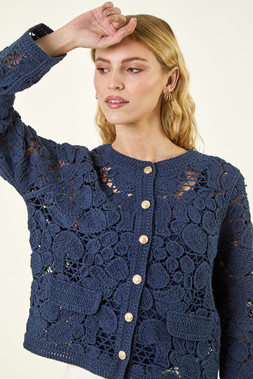 Roman Navy Crochet Knit Jacket