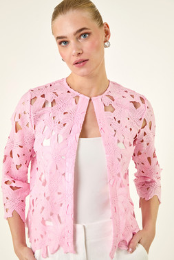 Roman Light Pink Crochet Lace Jacket