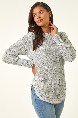 Roman Ivory Curved Hem Stitch Detail Jumper