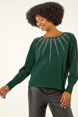 Roman Emerald Embellished Knitted Jumper