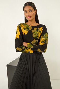 Roman Black Sparkly Floral Print Knit Jumper