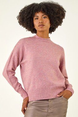ROman Pink Sparkly High Neck Knit Jumper