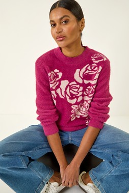 Roman Pink Contrast Rose Knit Jumper