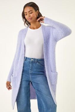Lilac Metallic Longline Knit Cardigan