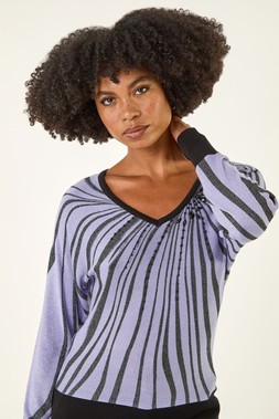 Roman Purple Sparkly Abstract Stripe Knit Jumper