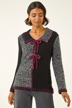Roman Charcoal Collared Textured Stitch Knit