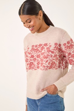 Roman Beige Soft Touch Floral Knit Jumper