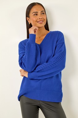 Roman Petite Royal Blue Contrast Sleeve Knit Jumper
