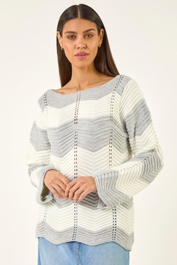 Roman Ivory Wave Chevron Knit Jumper