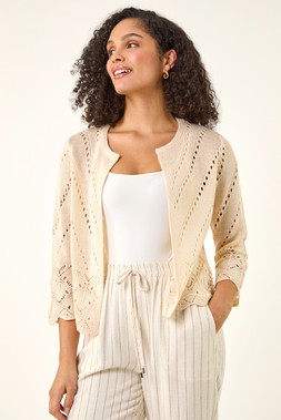 Roman Ivory Pointelle Knit Cardigan