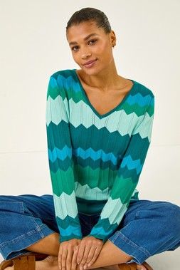 Roman Blue Wave V-Neck Knit Jumper