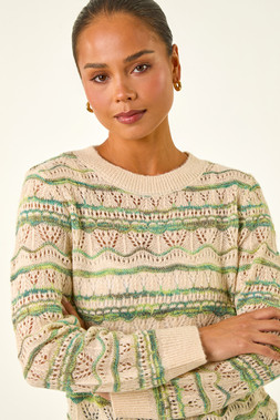 Roman Green Melange Stripe Knit Jumper