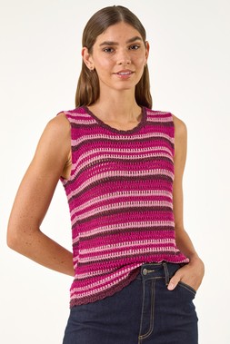 Roman Pink Shimmer Stripe Knit Vest