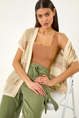 Roman Natural Colour Block Stripe Cardigan