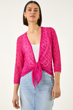Roman Cerise Detailed Draped Knit Shrug