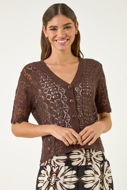 Roman Chocolate Stitch Detail V-Neck Knit Cardigan