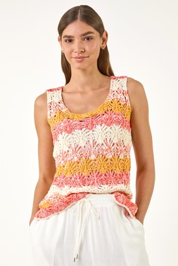 Roman Pink Crochet Stripe Vest