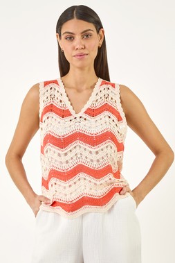 Roman Wave Stripe Crochet Knit Vest