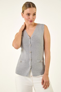 Dusk Grey Buttoned Knit Waistcoat