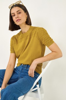 Roman Olive Pointelle Knit Top