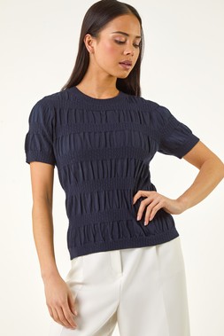 Roman Petite Navy Texture Knitted Top