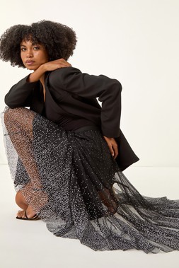 Roman Black Polka Dot Print Elasticated Mesh Skirt