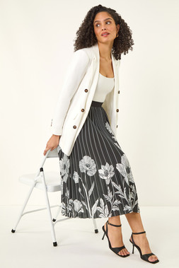 Roman Floral Print Pleated Midi Skirt