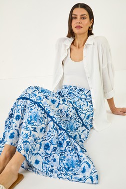 Roman Floral Print Tiered Skirt