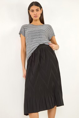 Roman Black Pleated Crinkle Midi Skirt