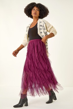 Roman Wine Elasticated Mesh Layered Skirt