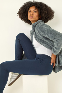 Roman Navy Plain Stretch Elastic Waist Leggings