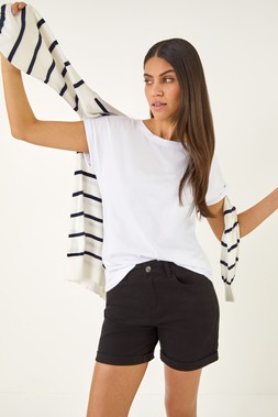 Roman Black Stretch Denim Mom Shorts