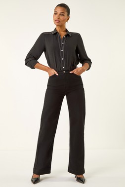 Roman Black Wide Leg Stretch Denim Jeans
