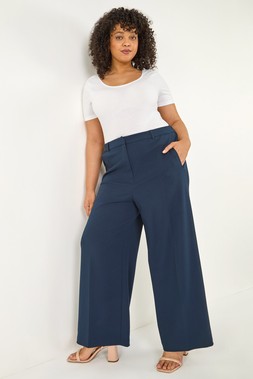 Roman Curve Navy Tailored Wide Leg Stretch Trouser