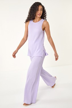 Dusk Lilac Textured Wide Leg Stretch Trouser