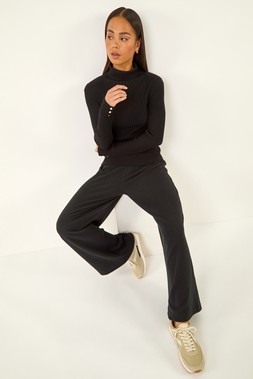 Roman petite Black Brushed Ribbed Trouser
