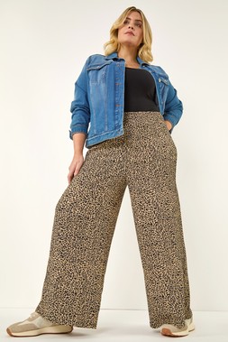 Roman Curve Natural Textured Animal Print Wide Leg Trousers