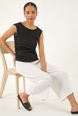 Roman Petite White Textured Cropped Stretch Trouser