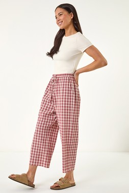 Roman Petite Gingham Stretch Cropped Trouser