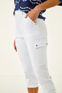 Roman White Cropped Cargo Bengaline Trouser