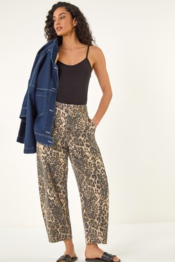Dusk Camel Animal Print Barrel Leg Jeans