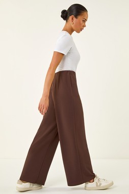 Roman Petite Chocolate Wide Leg Crepe Stretch Trouser