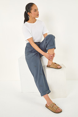 Roman Petite Grey Cotton Embroidered Trouser