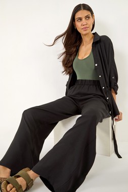 Roman Black Crepe Elasticated Waist Trouser