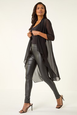Black 3/4 Sleeve Mesh Longline Kimono