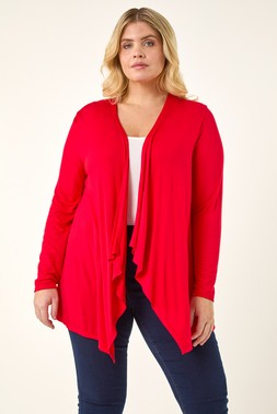 Roman Curve Red Waterfall Longline Cardigan
