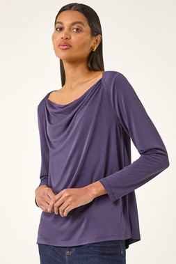 Roman Purple Cowl Neck Premium Stretch Top
