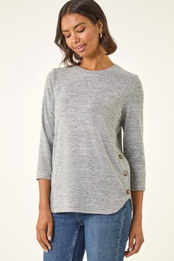 Light Grey Curved Hem Stretch Top