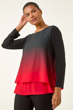 Red Ombre Chiffon Overlay Top