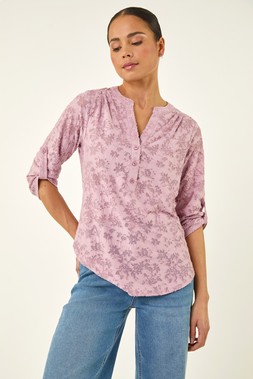 Petite Pink Burnout Print Button Shirt